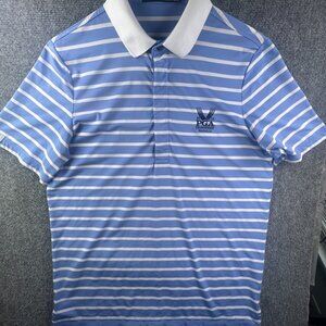 Ralph Lauren RLX Short Sleeve Polo Blue White Striped Medium VALHALLA 2014
